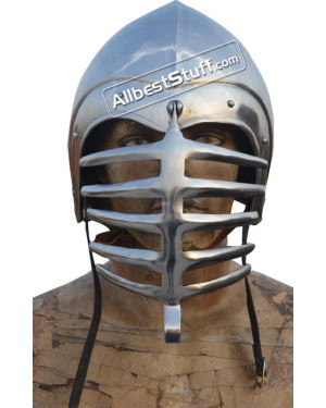 Medieval Bascinet with Grill Shaped Visor Helmet